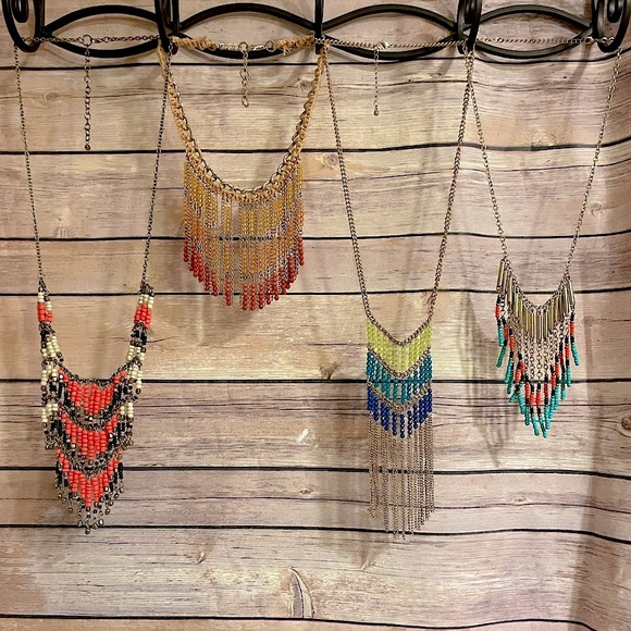 *FREE w purchase* or $8 - Beaded Tribal Fringe Necklace - Picture 2 of 14